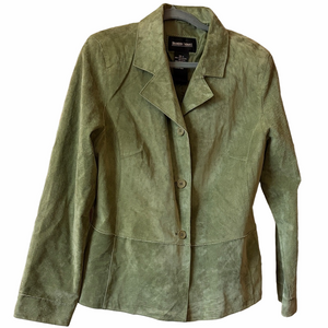 Y2K Vintage Brandon Thomas sage Green Suede Blazer100% Leather. XL